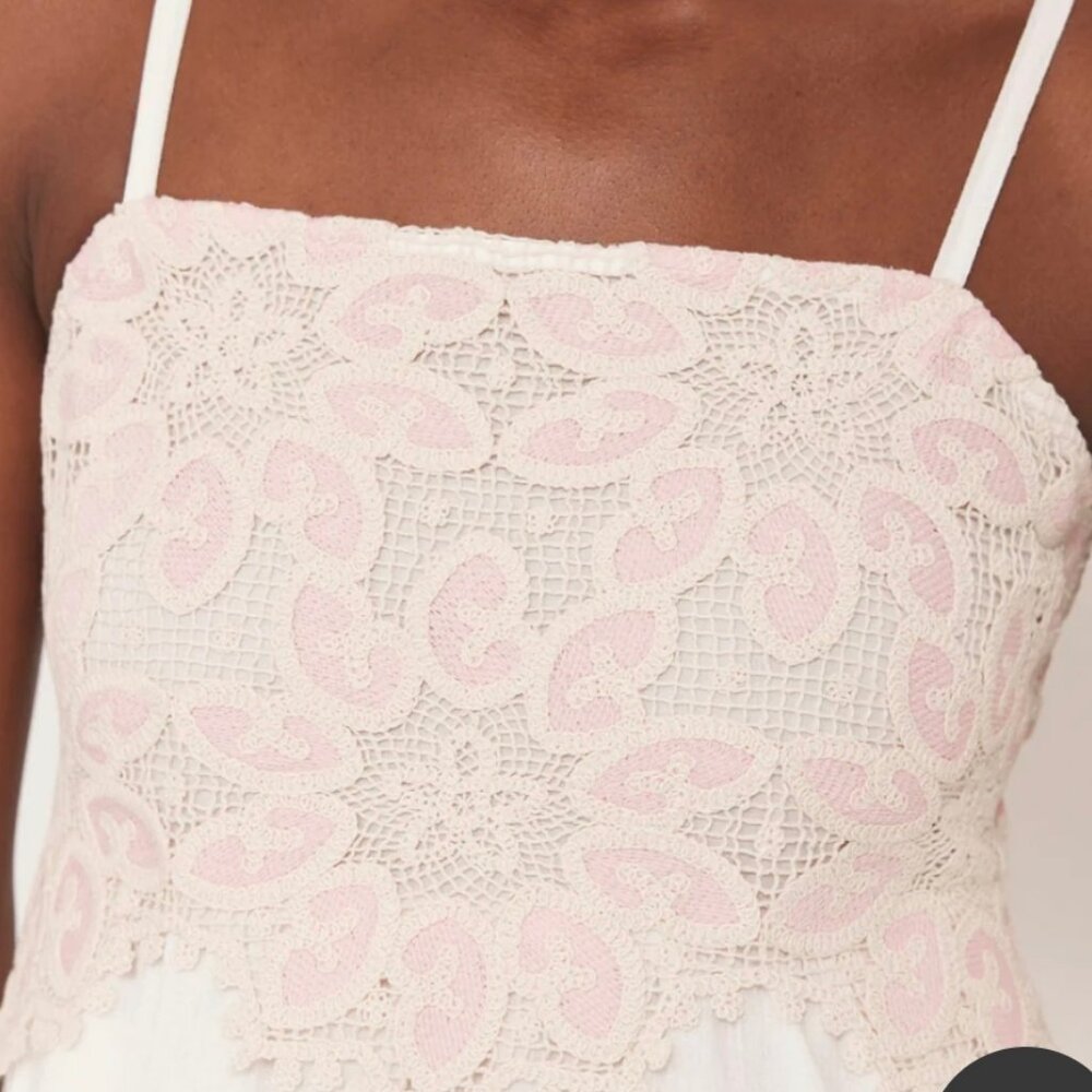 Mint Velvet Cream/Pink Crochet Trim Maxi Dress